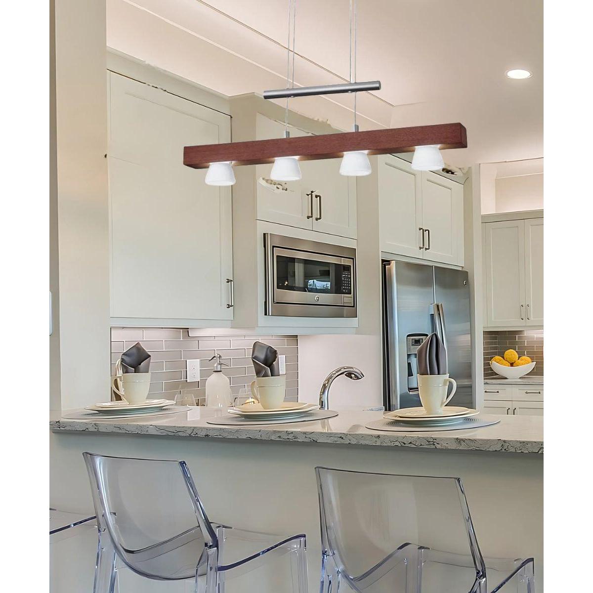 Adesso Burlington 24" W LED 4 Light Island/Dining Modern Pendant, Walnut Brushed Steel Metal Finish