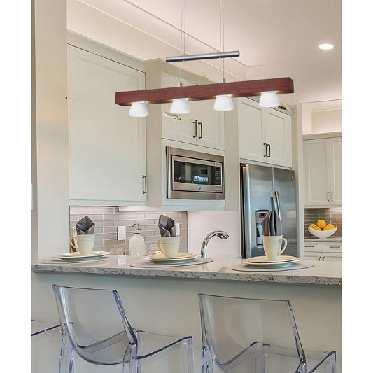 Adesso Burlington 24" W LED 4 Light Island/Dining Modern Pendant, Walnut Brushed Steel Metal Finish