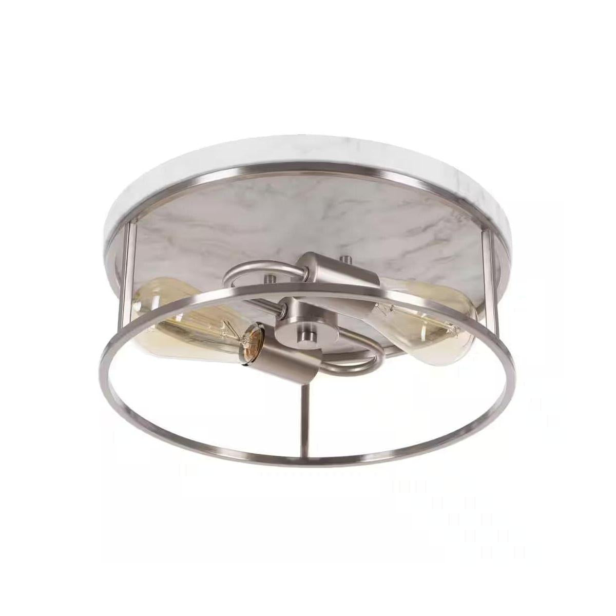 Alsy 13"W 2-Light Brushed Nickel with White Marbled Base Flush Mount Light Fixture