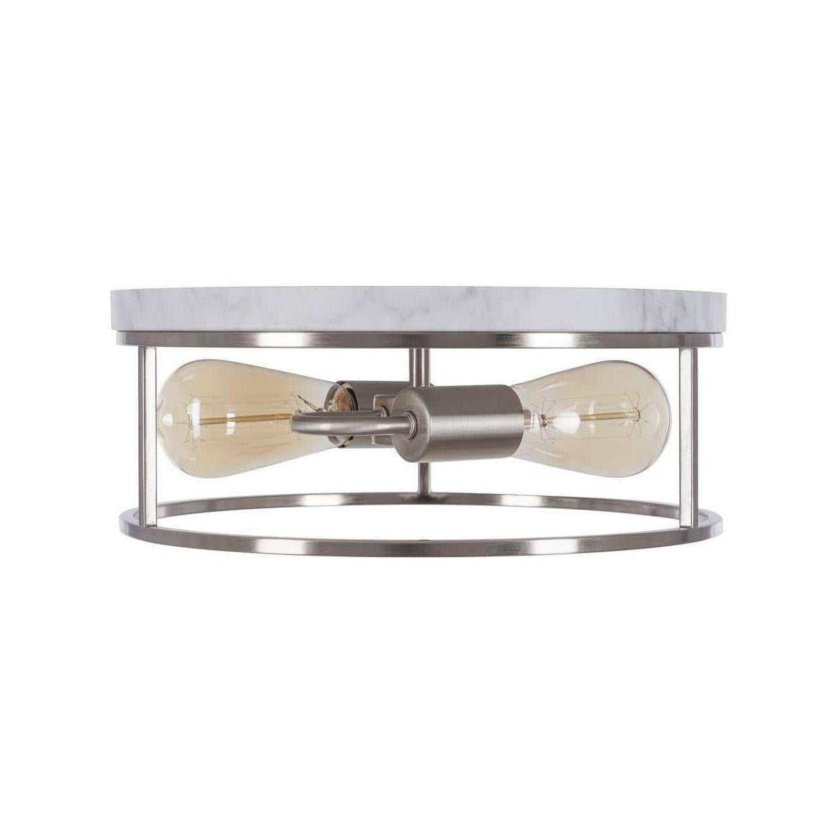 Alsy 13"W 2-Light Brushed Nickel with White Marbled Base Flush Mount Light Fixture
