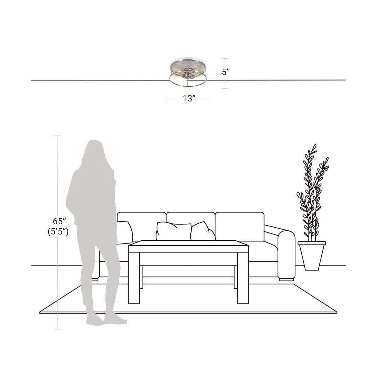 Alsy 13"W 2-Light Brushed Nickel with White Marbled Base Flush Mount Light Fixture
