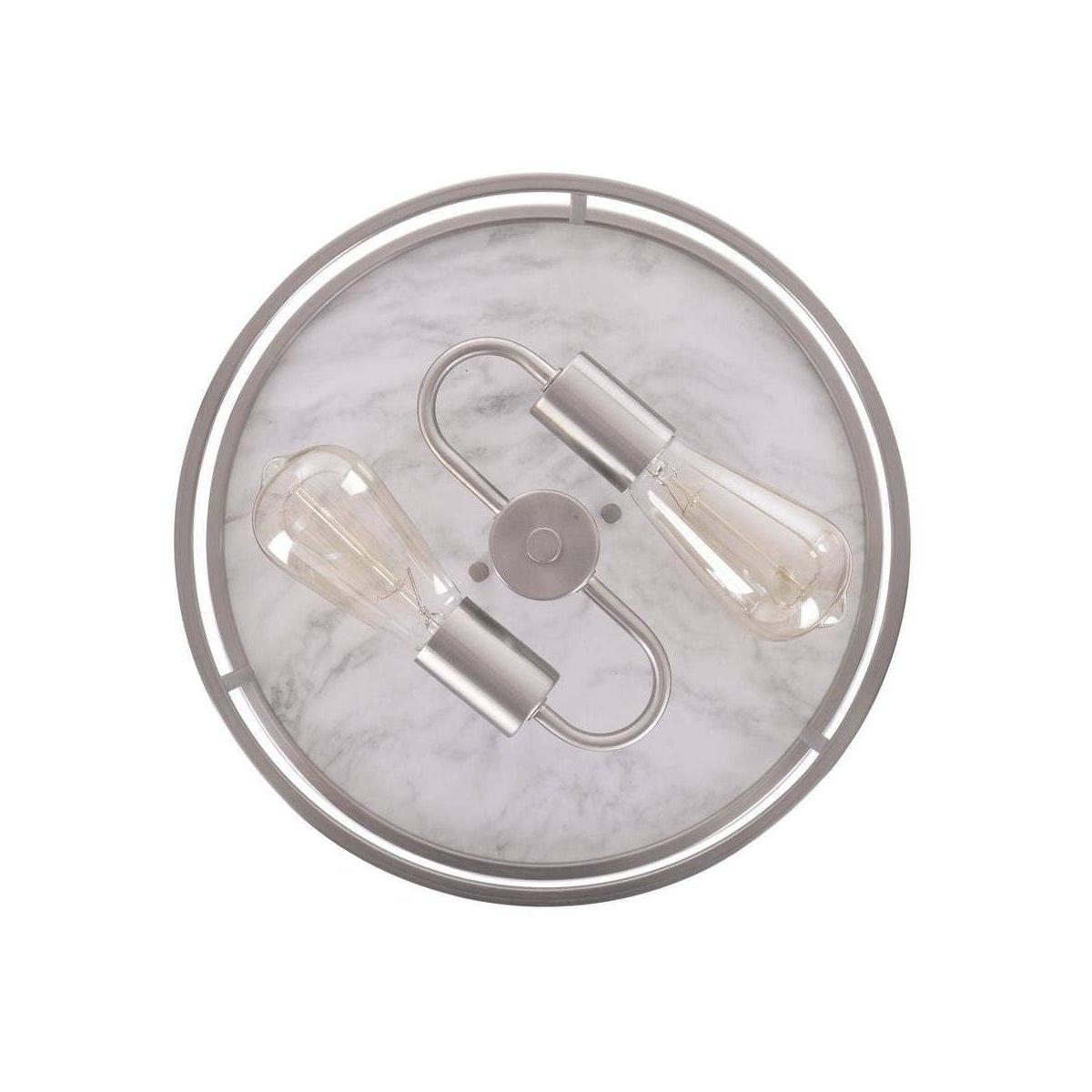 Alsy 13"W 2-Light Brushed Nickel with White Marbled Base Flush Mount Light Fixture