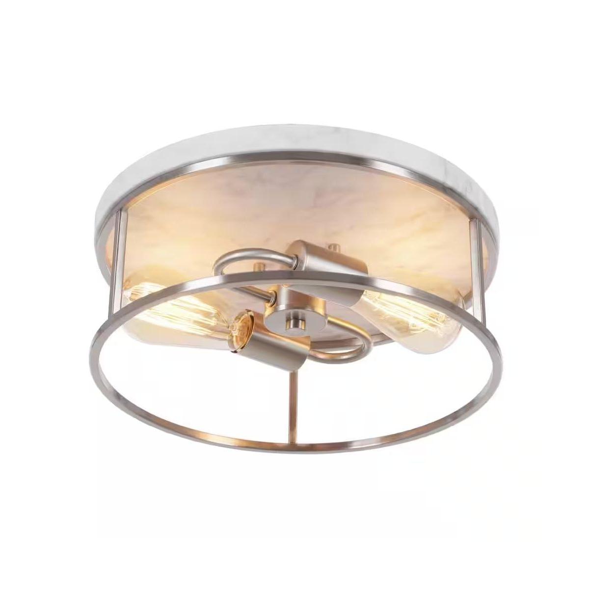 Alsy 13"W 2-Light Brushed Nickel with White Marbled Base Flush Mount Light Fixture