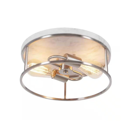 Alsy 13"W 2-Light Brushed Nickel with White Marbled Base Flush Mount Light Fixture