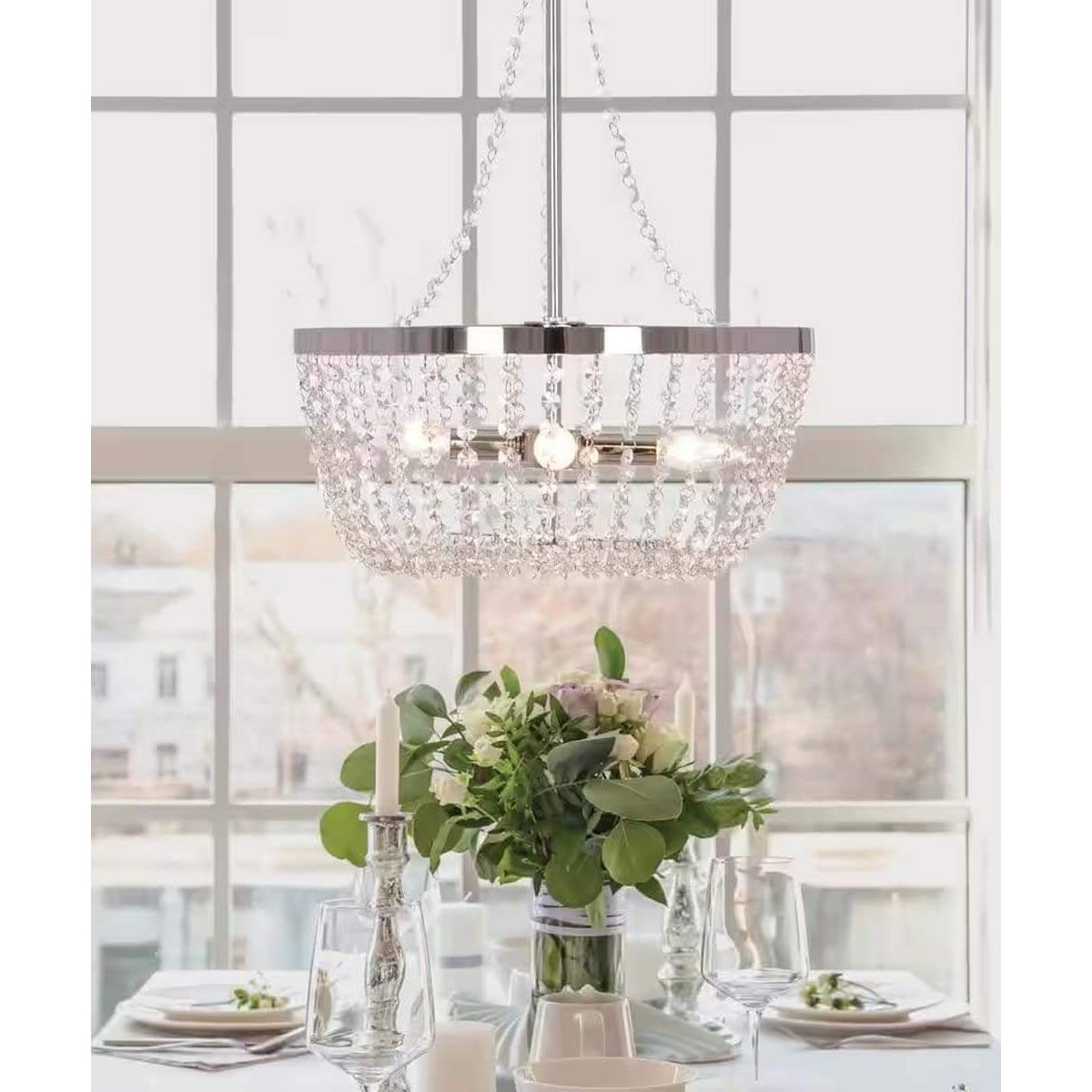 Alsy 16"W 4-Lights Bling Polished Nickel Pendant Chandelier with Crystal Glass Beads