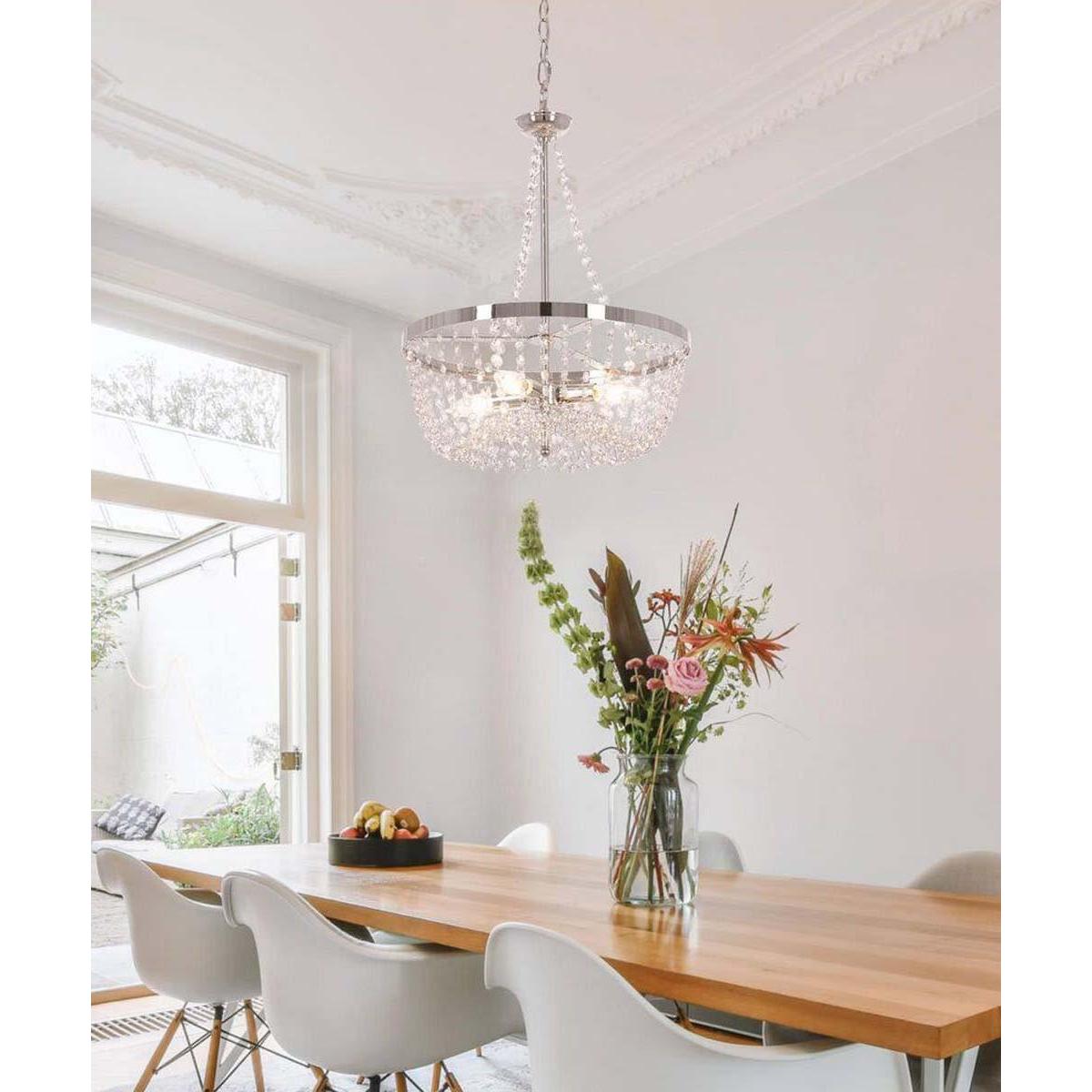 Alsy 16"W 4-Lights Bling Polished Nickel Pendant Chandelier with Crystal Glass Beads