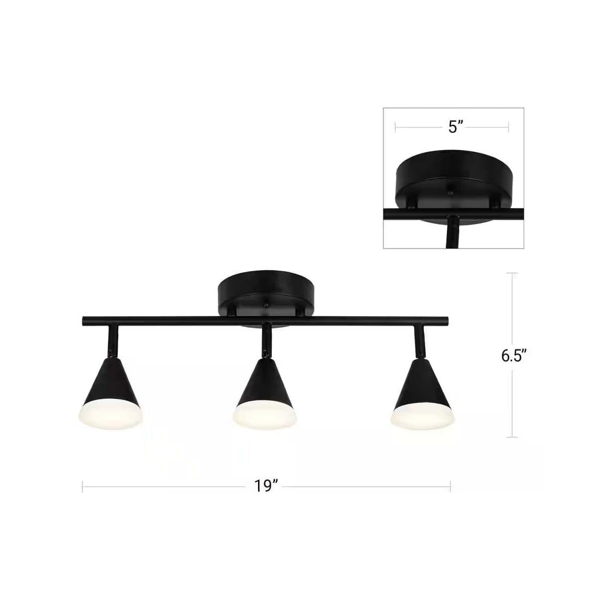Alsy 19"W 3-Light LED Track Bar Modern Light Fixture, Matte Black with Frosted Acrylic Shades
