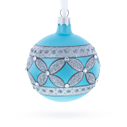 American Art Nouveau Cross with Diamonds Glass Ball Christmas Ornament 3.25 Inches