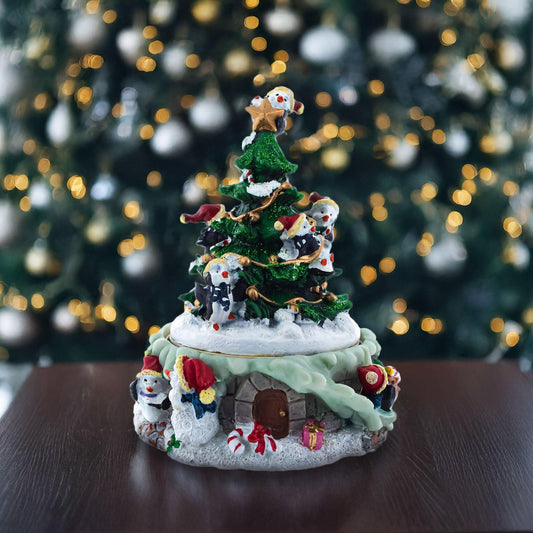 Animated Musical Penguin Christmas Tree Figurine - Rotating Music Box