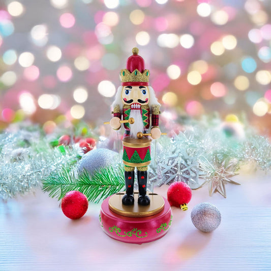 Animated Nutcracker Drummer Musical Figurine - Winter Music Box 13 Inches