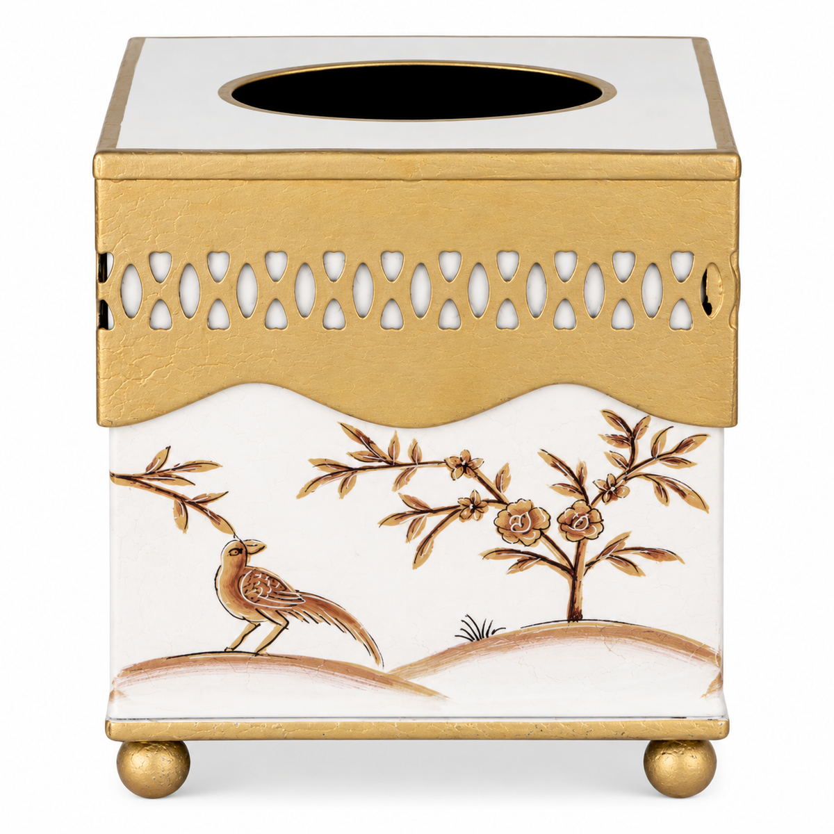 Ivory & Gold Oval Pierced Wastepaper Basket & Tissue (2 Options)
