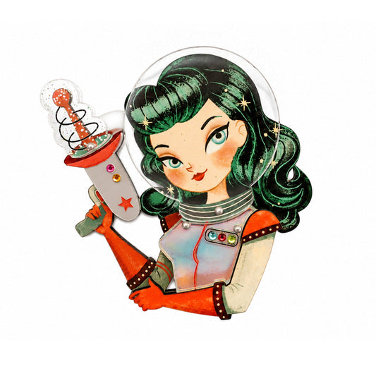 a cartoon of a woman holding a toy