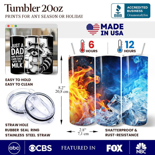 Just A Dad Who Always Came Back With The Milk 20oz Personalized Tumbler With Lid and Stainless Steel Straw, Funny Raccoon Dad Gift Cup