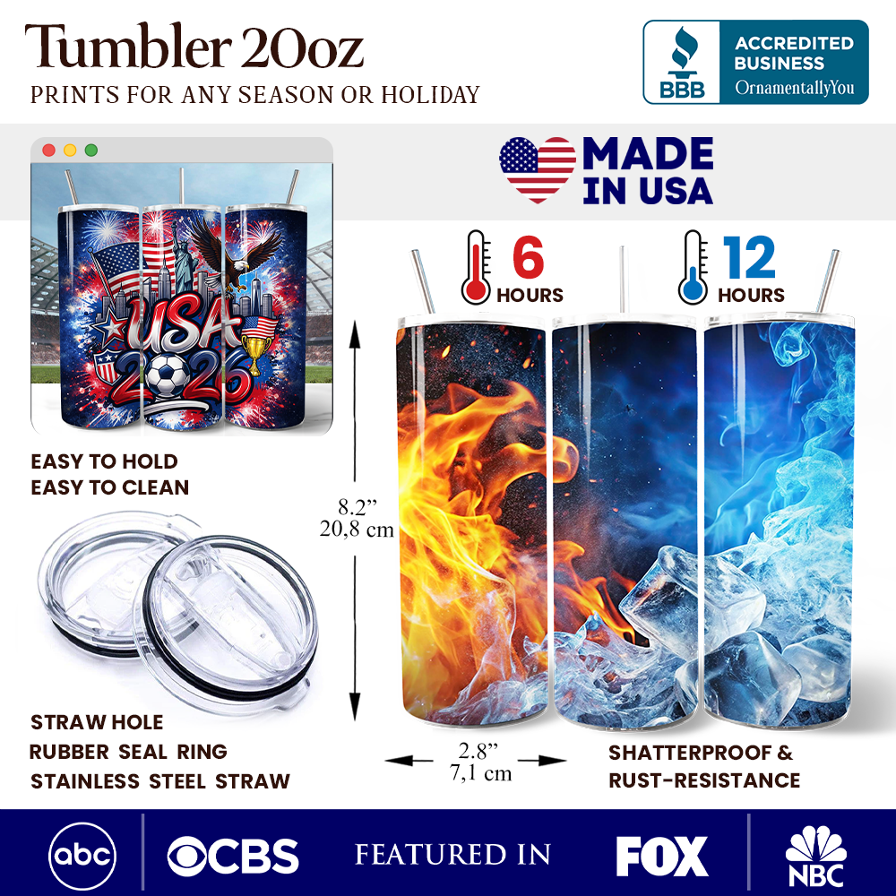 USA 2026 Soccer Cup Global Championship 20oz Tumbler With Lid and Stainless Steel Straw, Fans Football Gift Cup
