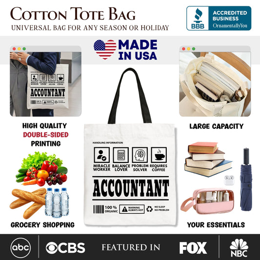 Accountant Nutrition Facts Tote Bag, Bookkeeper Humor Gift Shopper