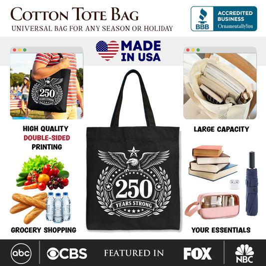 250th Anniversary Strong Eagle Tote Bag, 4th of July USA Patriotic 1776–2026 Gift Shopper