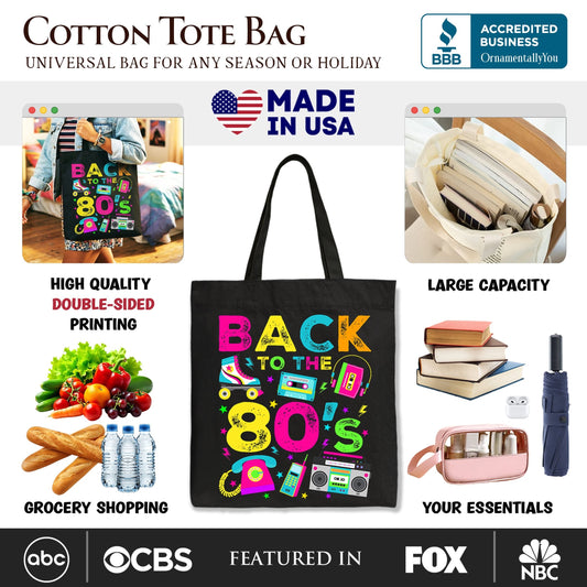 Back To The 80s Tote Bag, Colorful Retro Eighties Party Gift Shopper