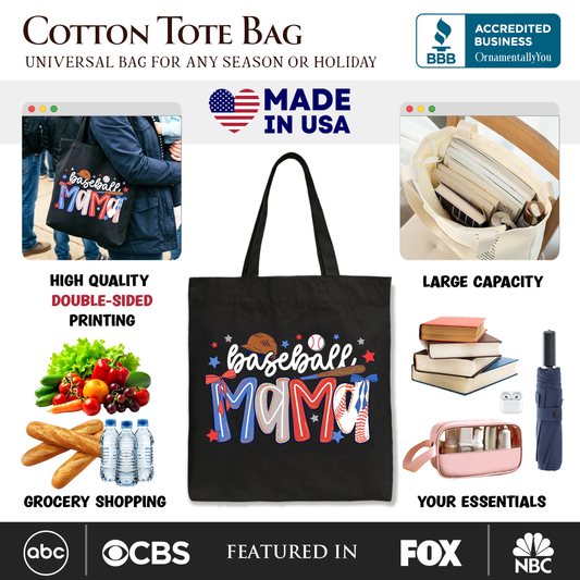 Baseball Mama Preppy Bow Tote Bag, Girly Sports Mom Gift Shopper