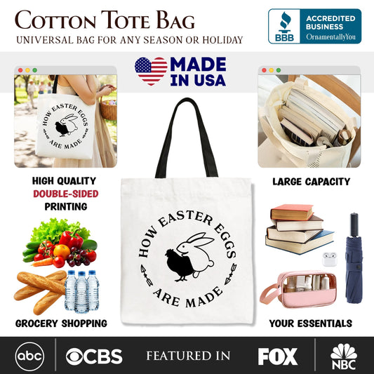 Bold Funny Easter Bunny Sarcastic Tote Bag, How Easter Eggs Are Made Gift Shopper