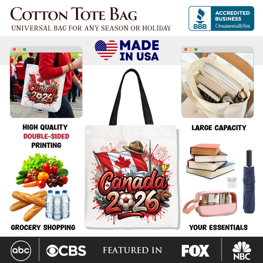 Canada 2026 Soccer Cup Global Championship Tote Bag, Fans Football Gift Shopper