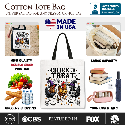 Chick or Treat Chicken Tote Bag, Funny Farmhouse Halloween Gift Shopper