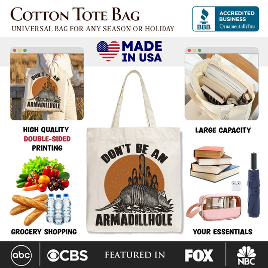 Don’t Be An Armadillhole Armadillo  Canvas Tote Bag, Funny Western Animal Gift Shopper