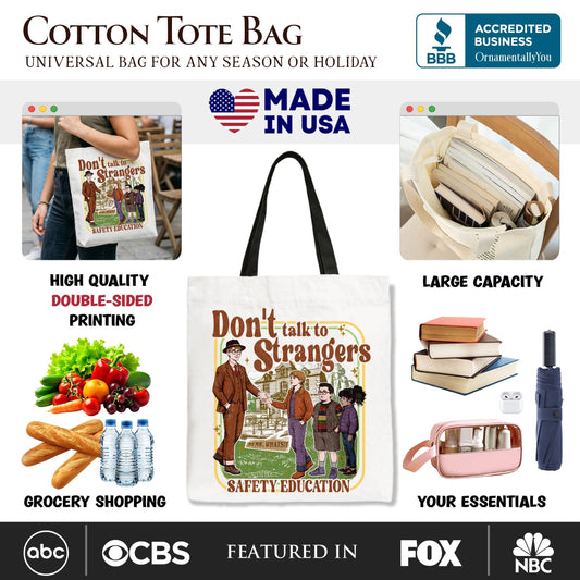 Don't Talk to Strangers Safety Education Tote Bag, Retro Funny Gift Shopper