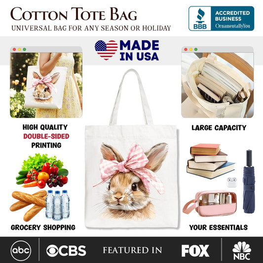 Easter Bunny Coquette Pink Bow Tote Bag, Cute Watercolor Gift Shopper