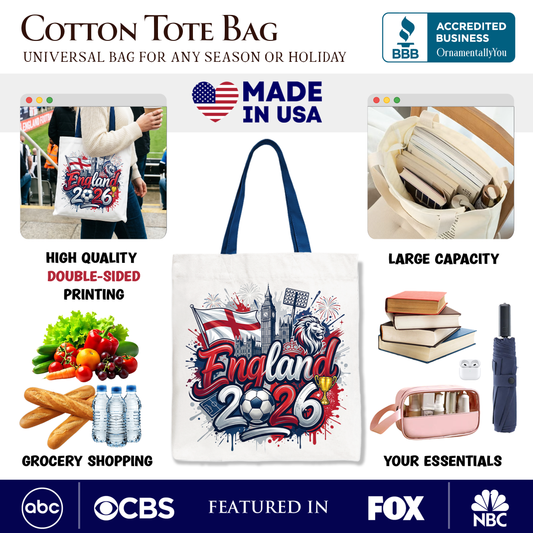 England 2026 Soccer Cup Global Championship Tote Bag, Fans Football Gift Shopper