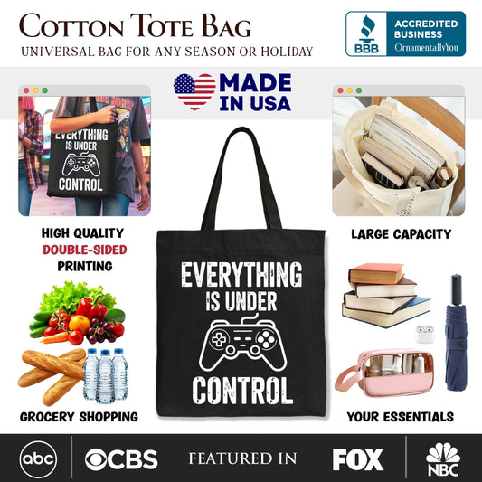 Everything Is Under Control Gamer Tote Bag, Funny Video Game Controller Gift Shopper