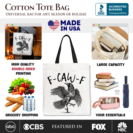 F-CAW-F Gothic Raven Tote Bag, Snarky Halloween Gift Shopper for Sassy Goths and Crow Lovers