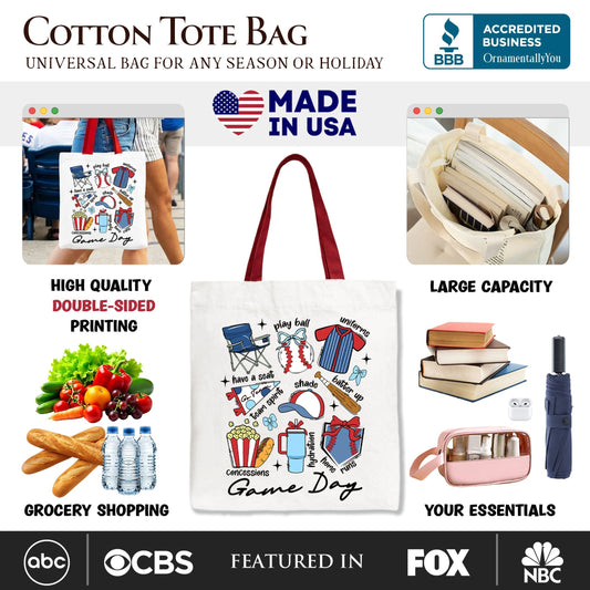 Game Day Baseball Tote Bag, Gift Shopper for Sports Fans