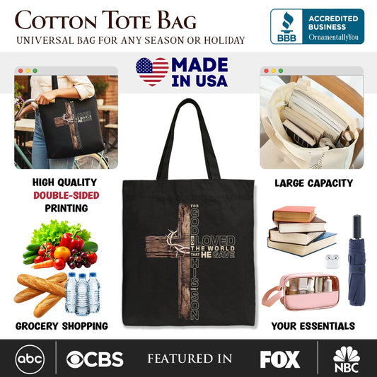 God Gave His Only Son Cross Tote Bag, Christian John 3:16 Faith Gift Shopper