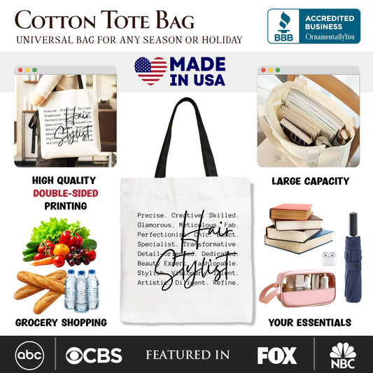 Hair Stylist Definition Canvas Tote Bag, Beauty Salon Appreciation Words Gift Shopper
