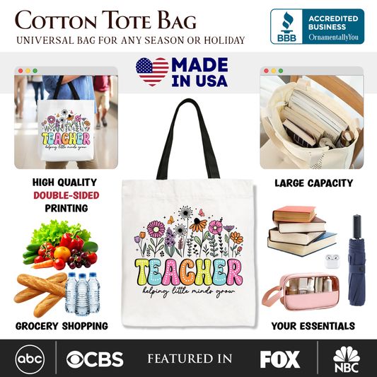 Helping Little Minds Grow Teacher Tote Bag, Floral Appreciation Gift Shopper