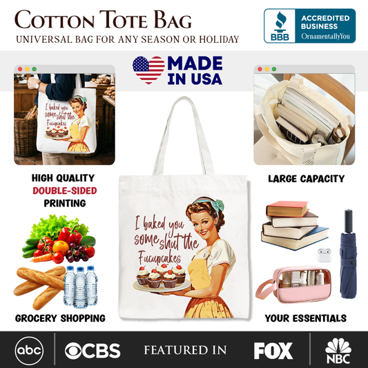 I Baked You Some Shut The Fucupcakes Tote Bag, Funny Retro Kitchen Gift Shopper for Quirky and Fun Bakers