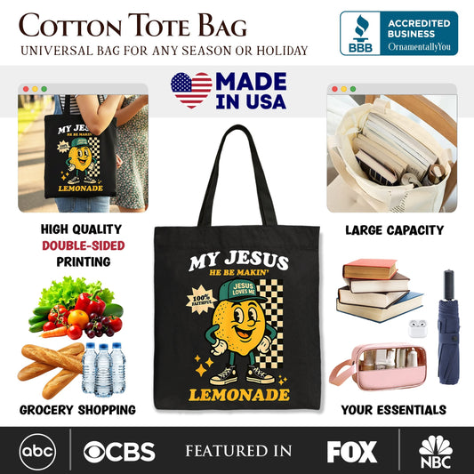 Life Gave Me Lemons Jesus Lemonade Tote Bag, Funny Christian Faith Retro Gift Shopper