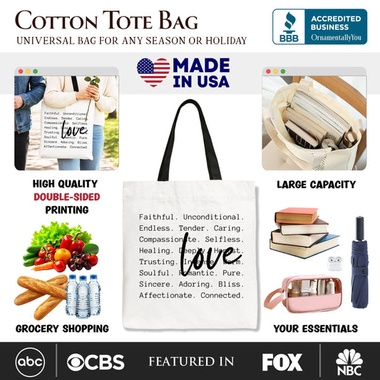 Love Definition Words Canvas Tote Bag, Minimalist Valentine Inspirational Love Gift Shopper