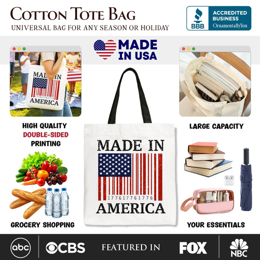 Made In America Bar Code Flag Tote Bag, Patriotic 1776 USA 250th Anniversary Gift Shopper