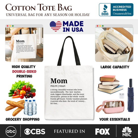 Mom Definition Canvas Tote Bag, Funny Mothers Day Gift Shopper