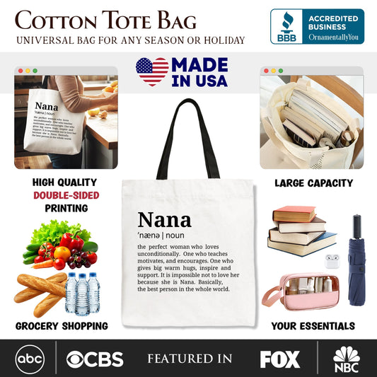 Nana Definition Canvas Tote Bag, Funny Grandmother Gift Shopper