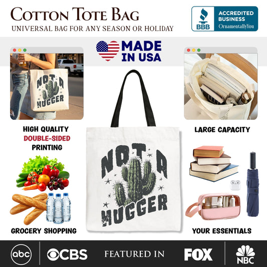 Not a Hugger Tote Bag With Cactus, Funny Retro Gift Shopper for Sarcastic Girls