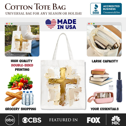 Oil Brushstroke Cross Canvas Tote Bag, Christian Faith Jesus Easter Gift Shopper
