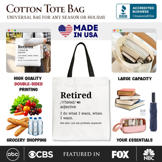 Retired Definition Canvas Tote Bag, Funny Retirement Gift Shopper for New Retirees and Unbothered Legends