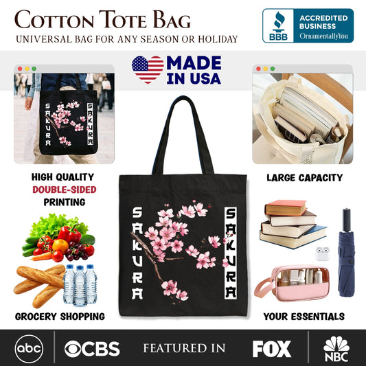 Sakura Cherry Blossom Tote Bag, Vintage Japanese Spring Floral Gift Shopper