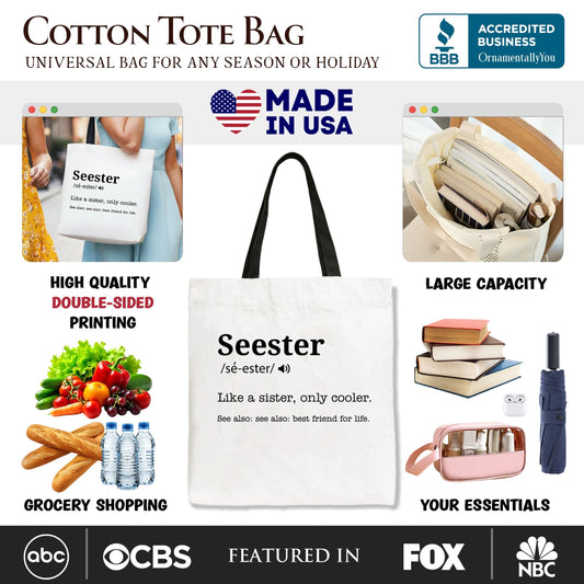 Seester Definition Canvas Tote Bag, Funny Gift Shopper for Cool and Close Sisters