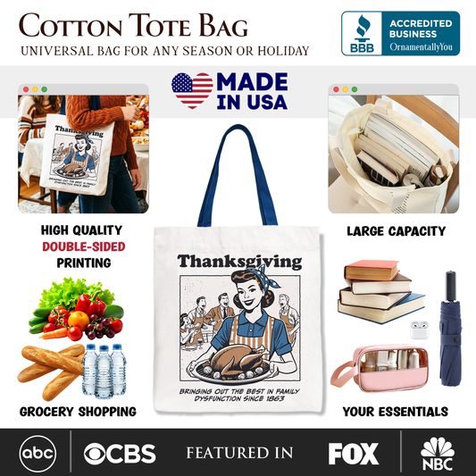 Thanksgiving Family Dysfunction Retro Tote Bag, Funny Holiday Humor Gift Shopper for Sarcastic Families