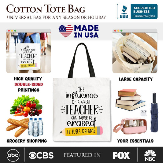 The Influence of a Great Teacher Canvas Tote Bag, Appreciation Gift Bag for Educators and Teacher