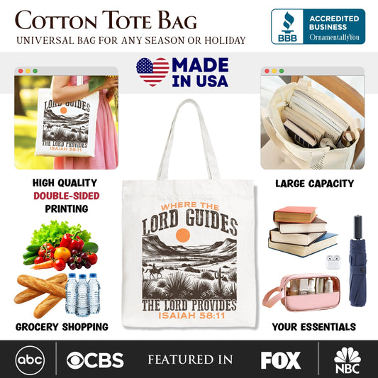 The Lord Provides Christian Tote Bag, Retro Western Desert Worship Gift Shopper