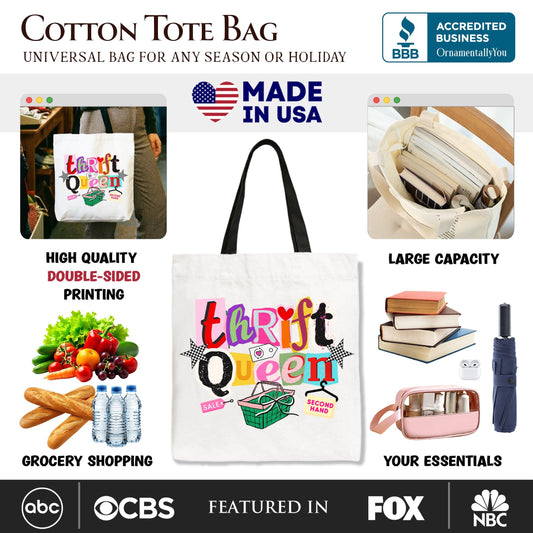 Thrift Queen Tote Bag, Colorful Second Hand Shopping Gift Shopper